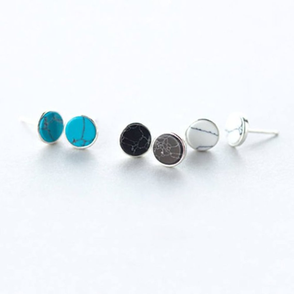 3/$25  🏷️ 925 Sterling Silver White Marble Earrings Studs Simple Round Earrings